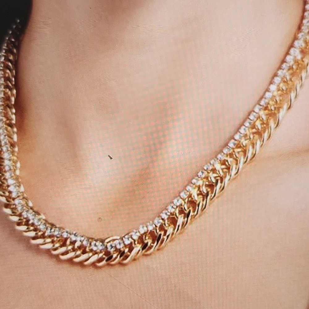 Open Edit Rhinestone Embellished Chain Necklace